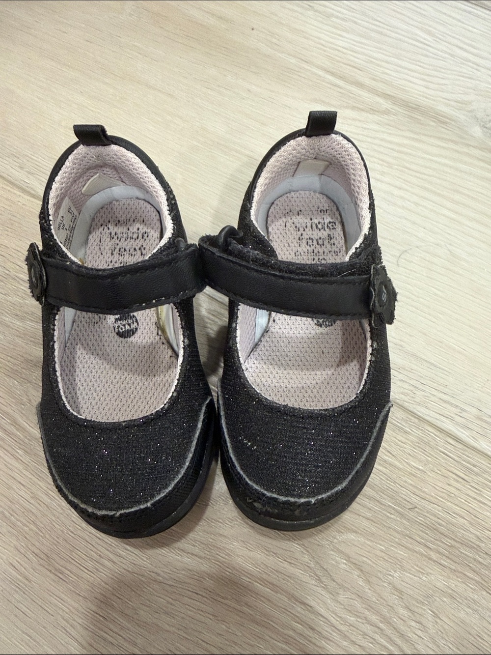 Stride Rite Black Glitter Mary Jane with Flower Strap